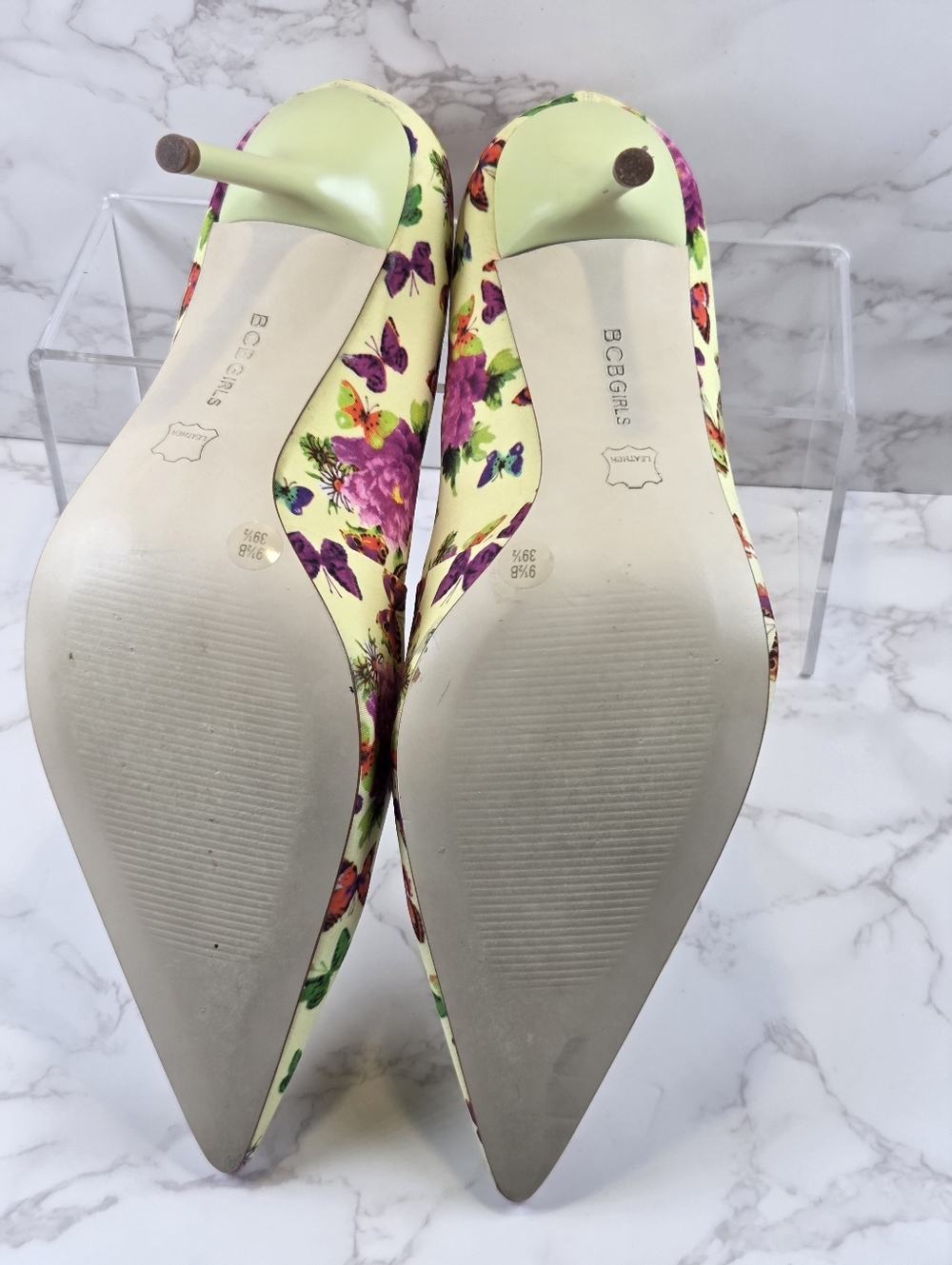 BCBGeneration Yellow Floral Butterfly Pointed-Toe Stiletto Heels(B6) - Picture 7 of 7
